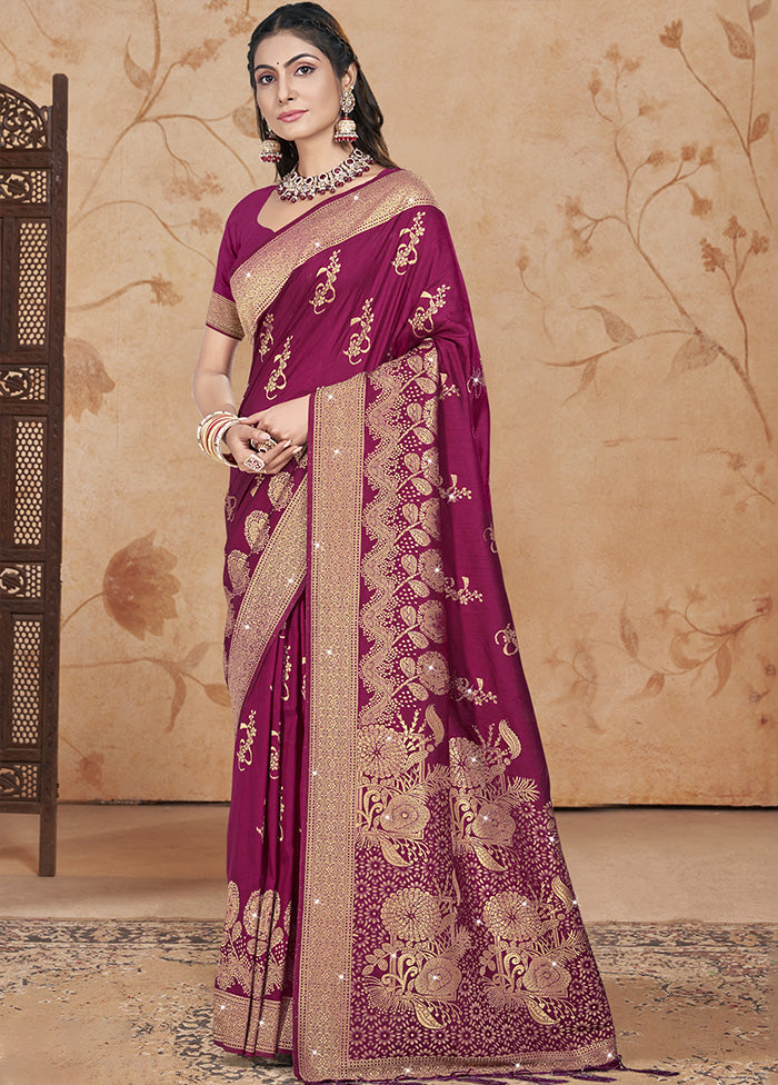 Wine Spun Silk Saree With Blouse Piece Discount For Sale