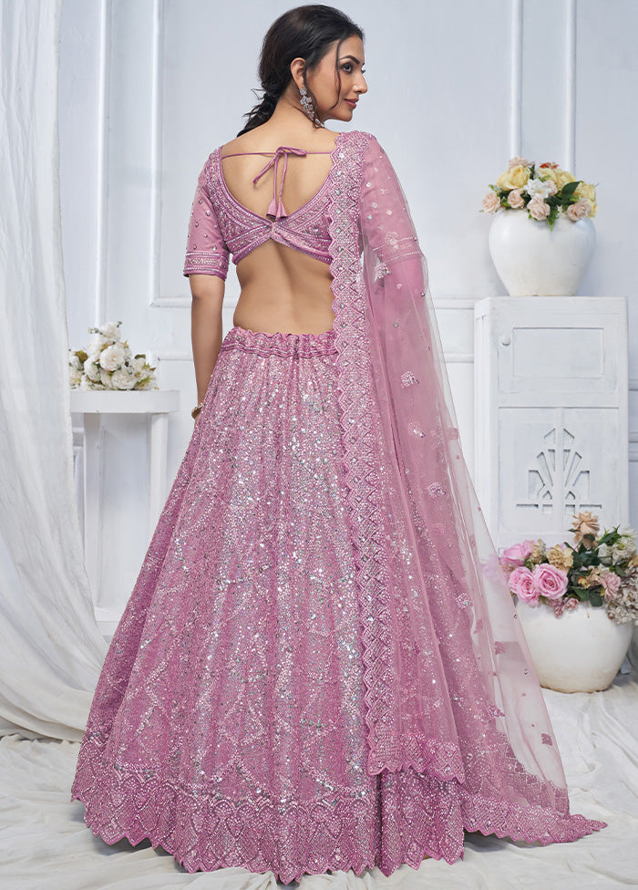 3 Pc Purple Net Semi Stitched Lehenga Set From China Sale Online