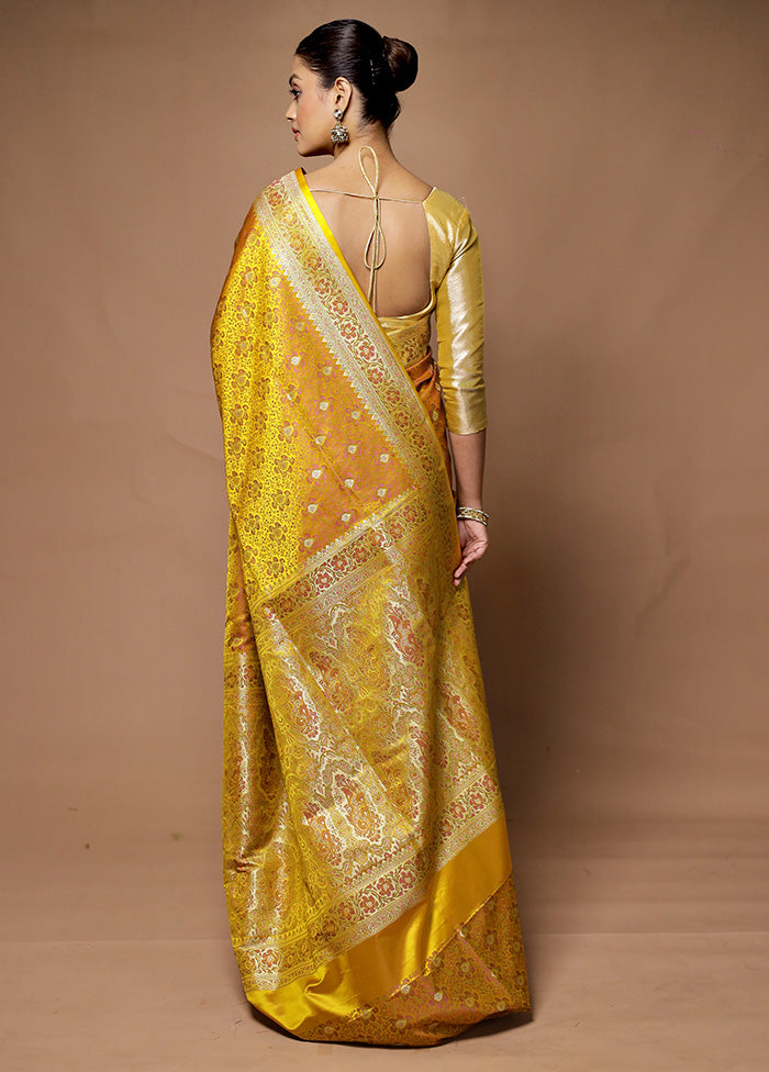 Yellow Handloom Tanchoi Pure Silk Saree With Blouse Piece Discount Best Store To Get