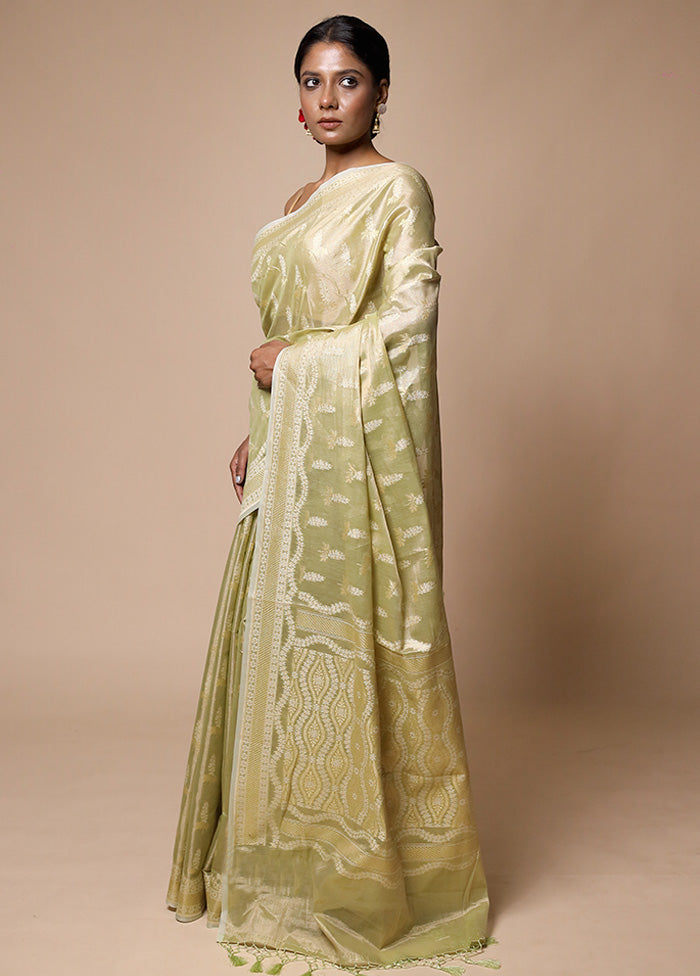 Green Tissue Silk Saree With Blouse Piece Cheap Sale Countdown Package