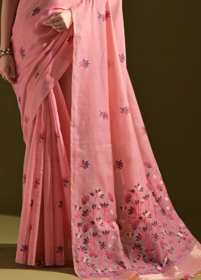 Pink Pure Cotton Saree With Blouse Piece Footaction Online