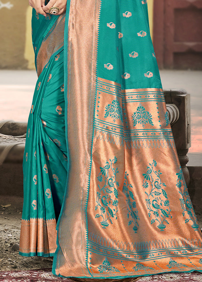 Sea Green Spun Silk Saree With Blouse Piece Free Shipping Low Pice Fee Shipping