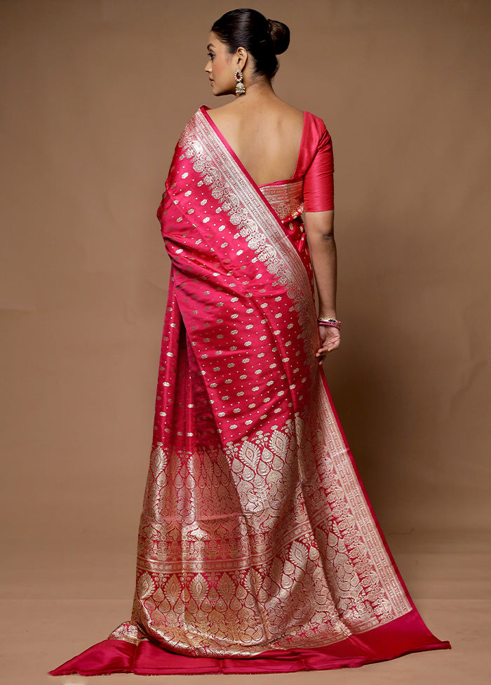 Pink Handloom Banarasi Pure Silk Saree With Blouse Piece Original Cheap Pice