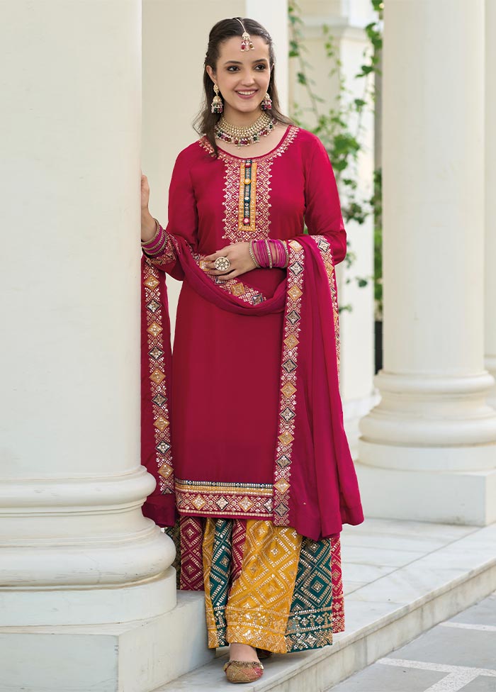 3 Pc Pink Semi Stitched Georgette Suit Set Buy Cheap Recommend