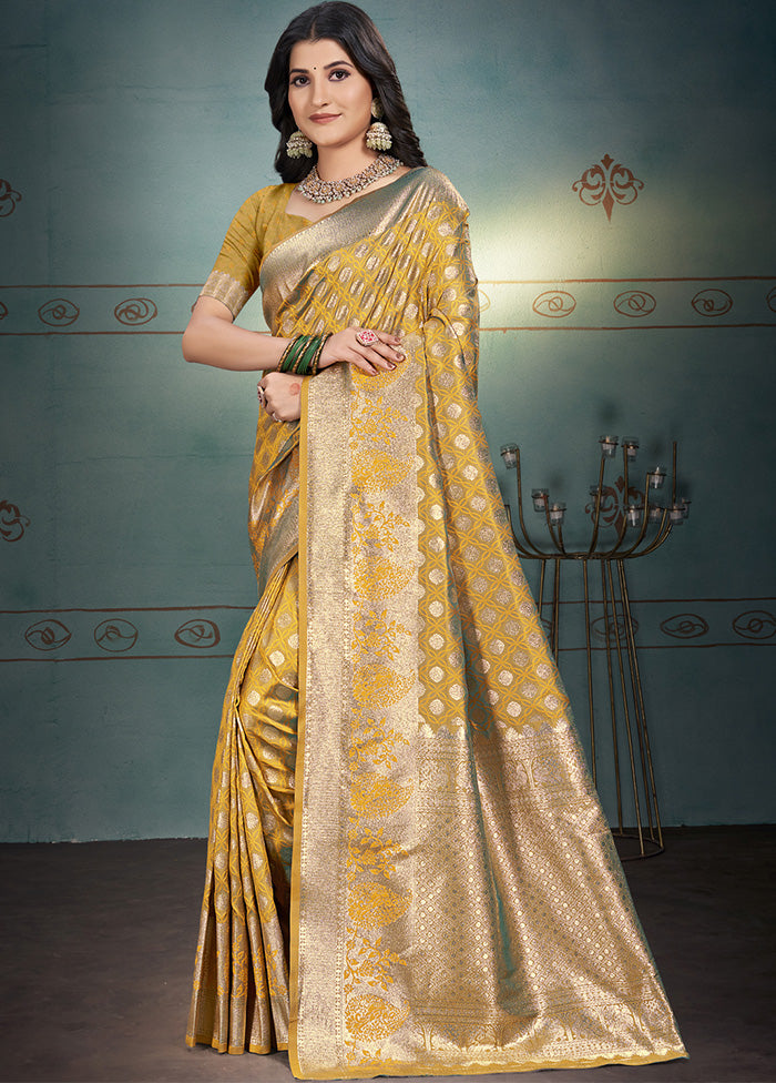 Mustard Spun Silk Saree With Blouse Piece Cheap Sale Really