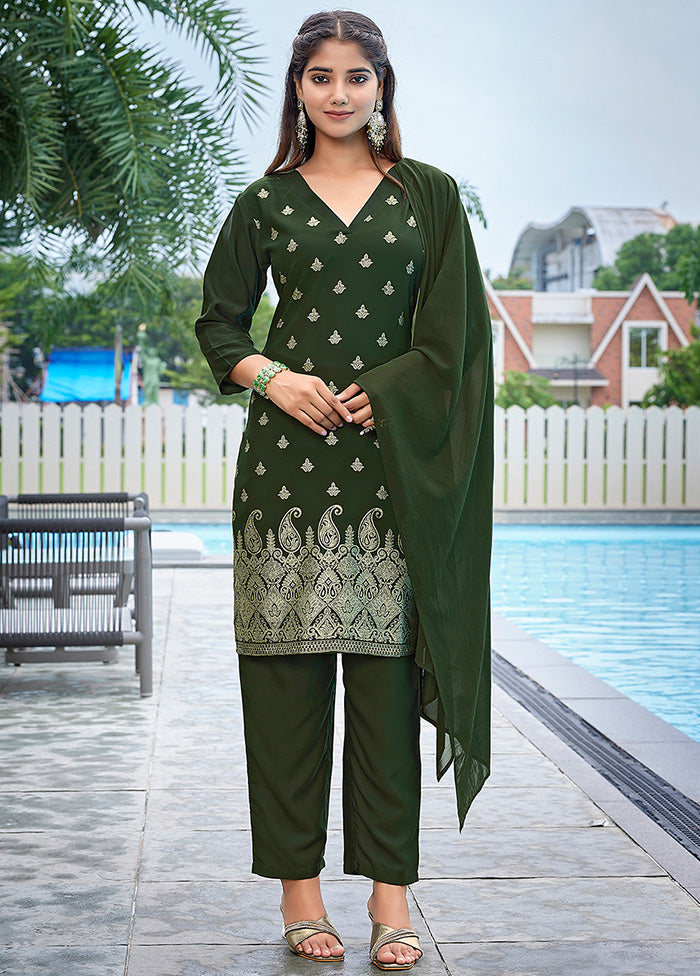 3 Pc Mehendi Readymade Silk Suit Set Clearance Deals