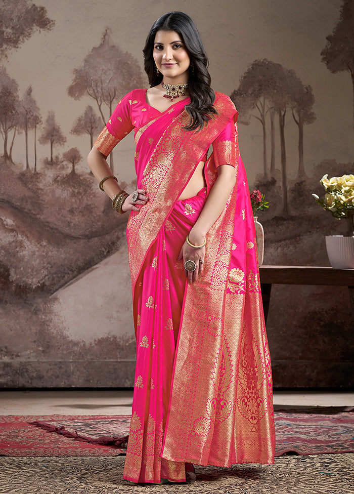 Pink Spun Silk Saree With Blouse Piece Pay With Visa Sale Online