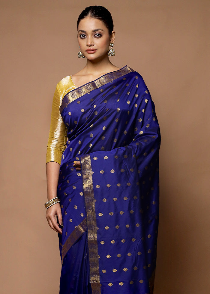 Blue Kanjivaram Silk Saree With Blouse Piece Discount For Sale