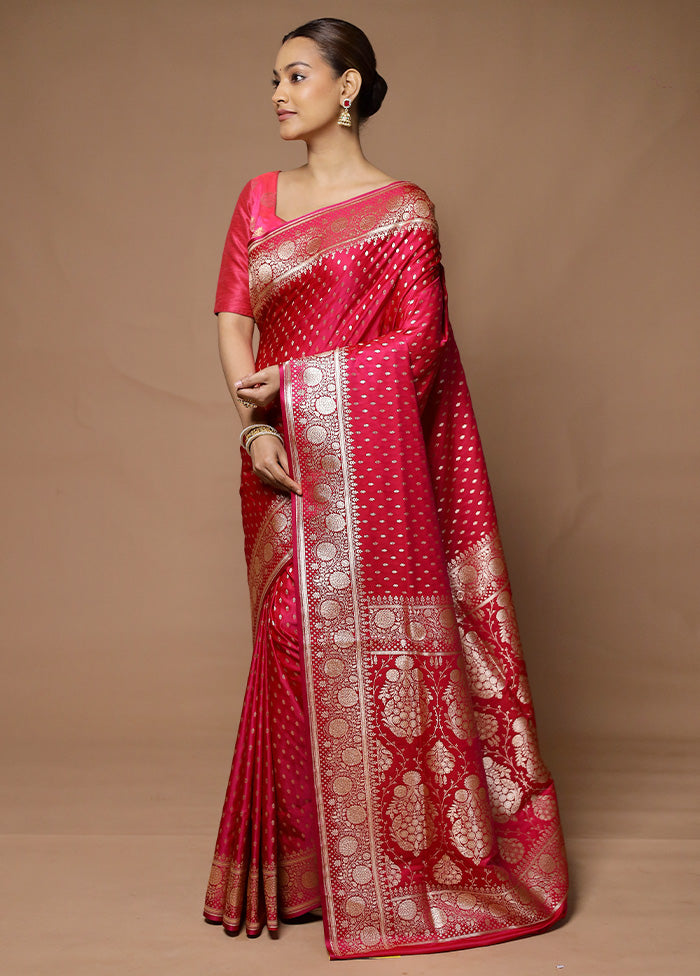 Pink Banarasi Silk Saree With Blouse Piece Cheap Pice Wholesale Pice