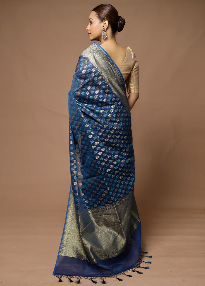 Blue Kora Silk Saree With Blouse Piece Purchase Cheap Pice