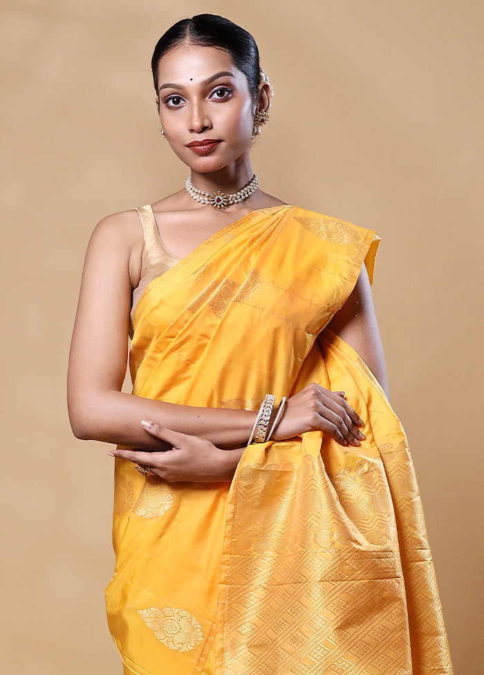 Yellow Kanjivaram Silk Saree With Blouse Piece Best Place Sale Online