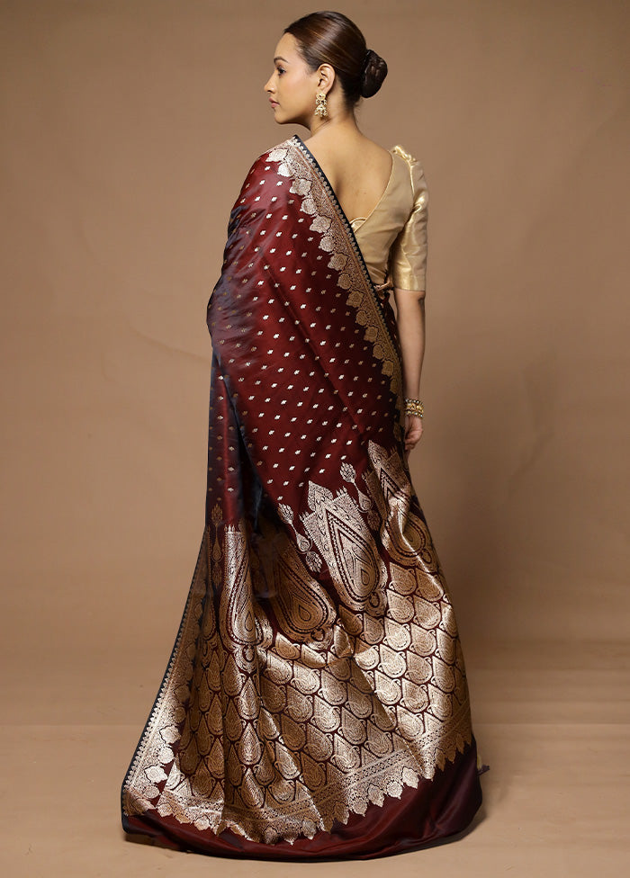 Wine Banarasi Silk Saree With Blouse Piece Buy Cheap Free Shipping