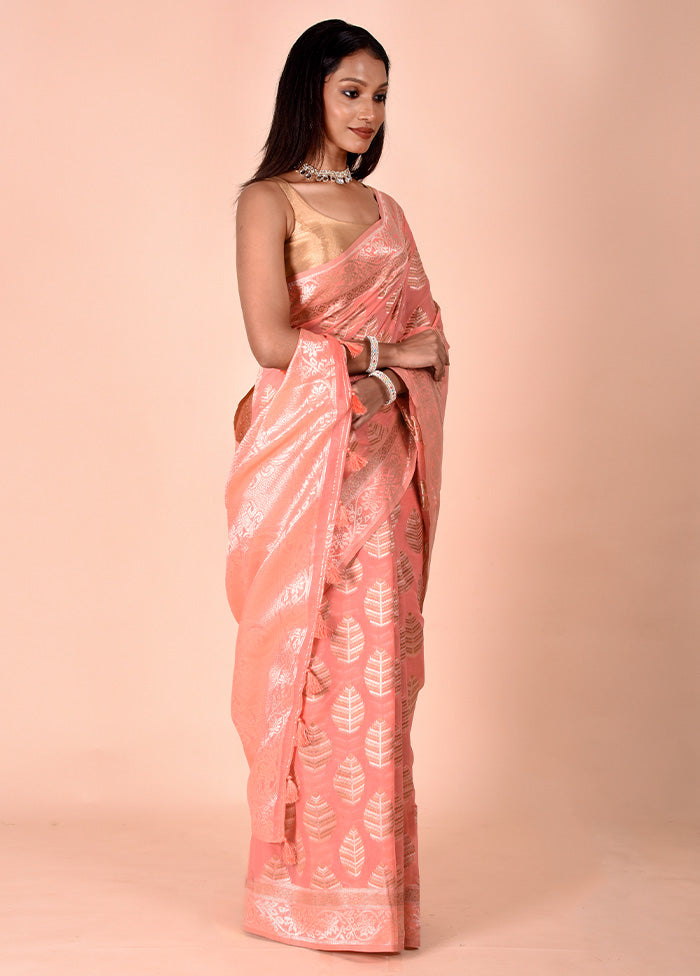 Pink Kora Silk Saree With Blouse Piece Free Shipping Official