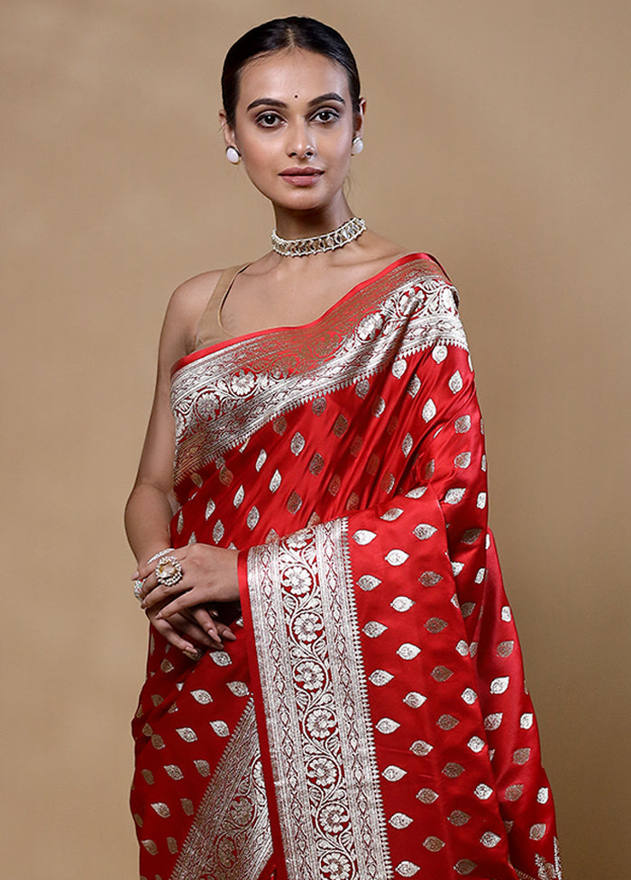 Red Banarasi Silk Saree With Blouse Piece Newest