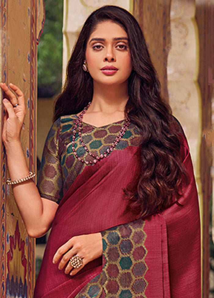 Wine Chiffon Silk Saree With Blouse Piece Clearance Sast