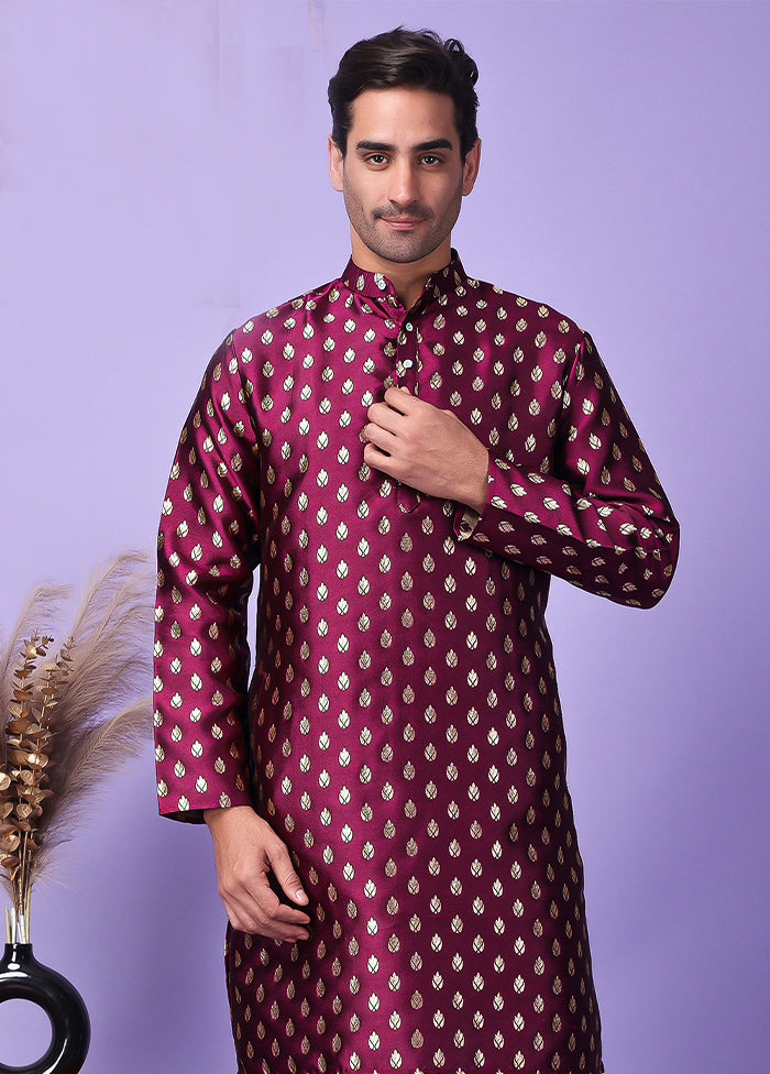 Purple Silk Jacquard Knee Length Kurta Online Cheap Online