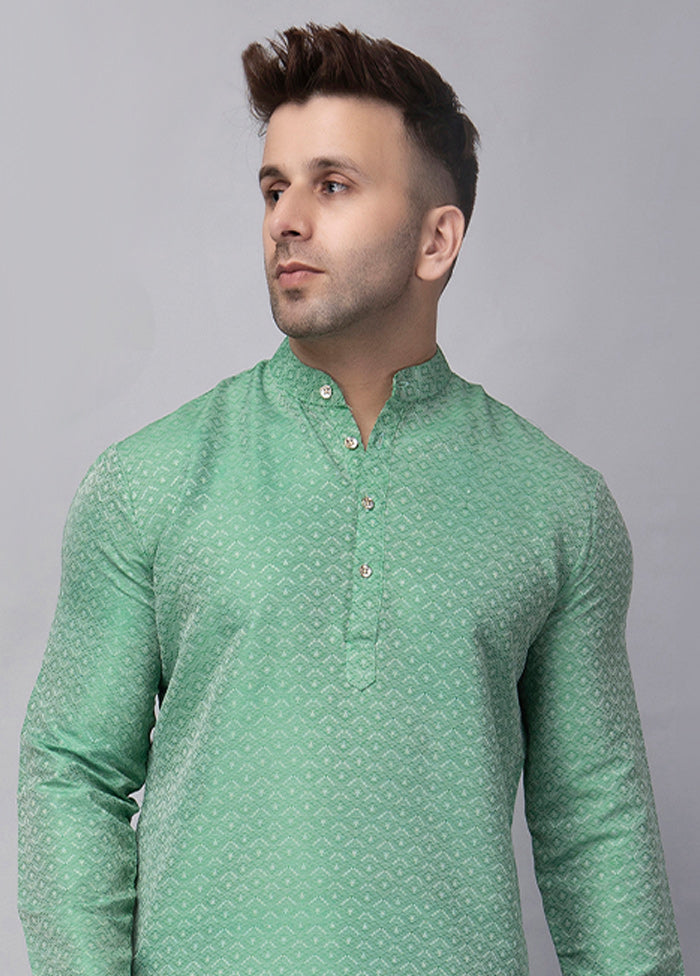 Green Viscose Jacquard Knee Length Kurta Exclusive Online