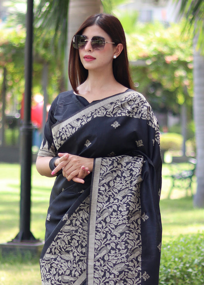 Black Spun Silk Saree With Blouse Piece Amazon Cheap Pice