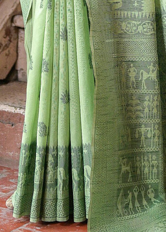 Pista Green Spun Silk Saree With Blouse Piece For Sale Cheap Pice