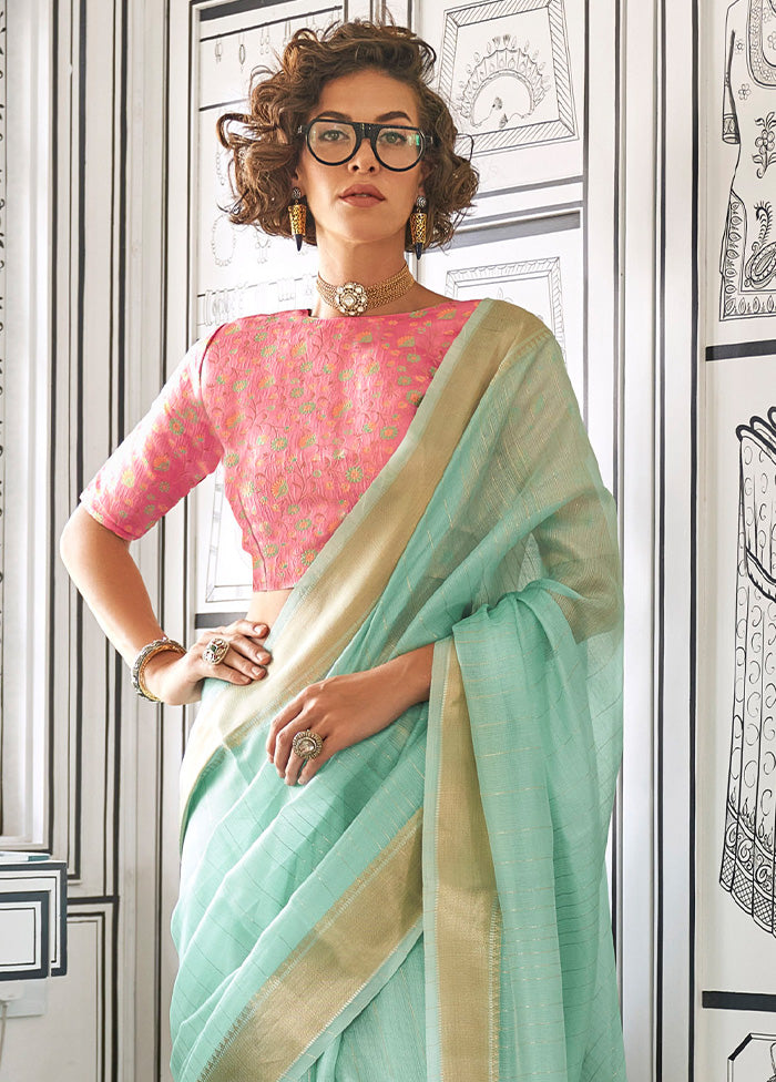 Sky Blue Chiffon Silk Saree With Blouse Piece 2025 Sale Online