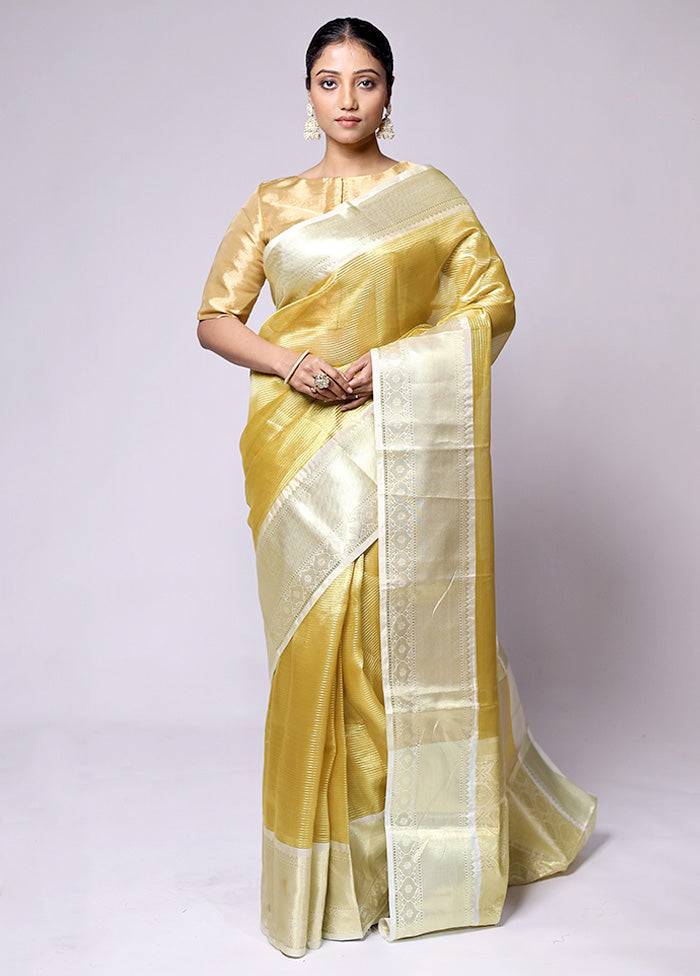 Yellow Tissue Silk Saree With Blouse Piece Classic