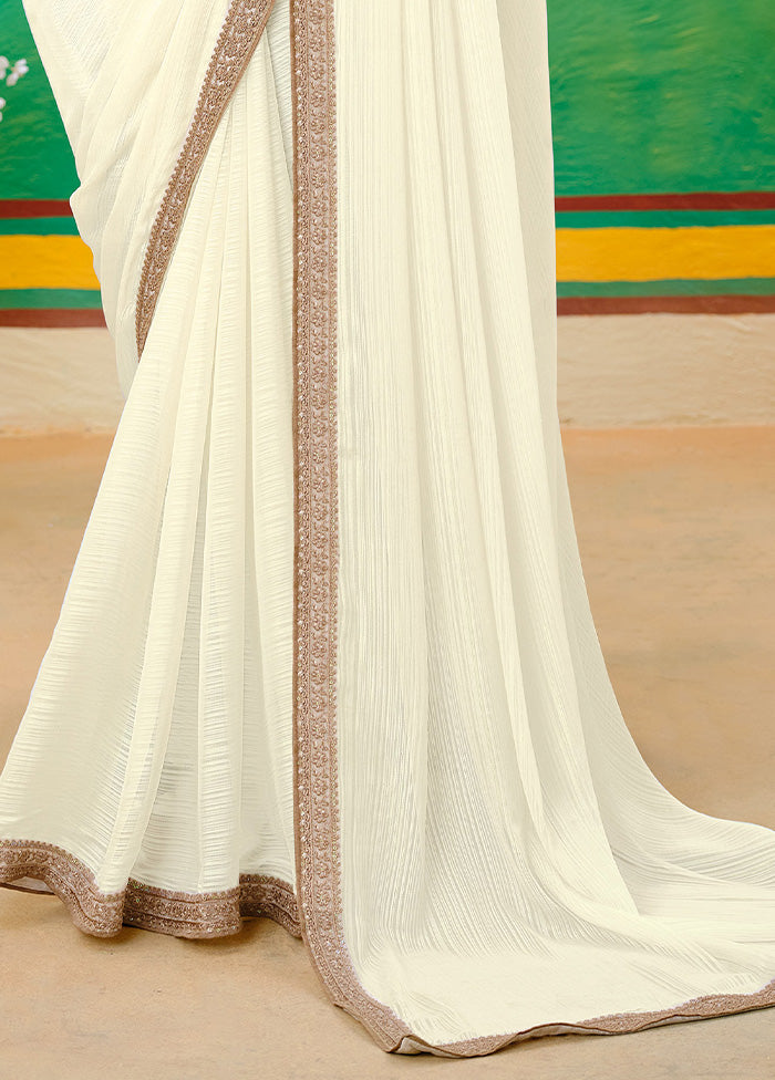 Off White Georgette Saree With Blouse Piece Discount Big Discount