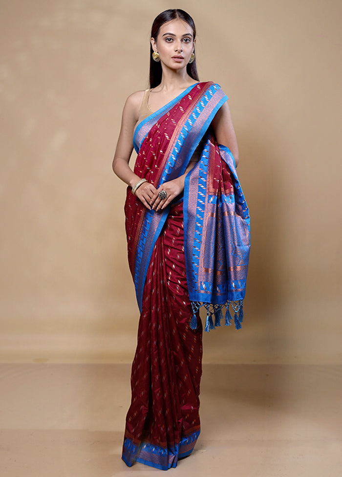 Maroon Dupion Silk Saree With Blouse Piece Free Shipping Manchester Great Sale