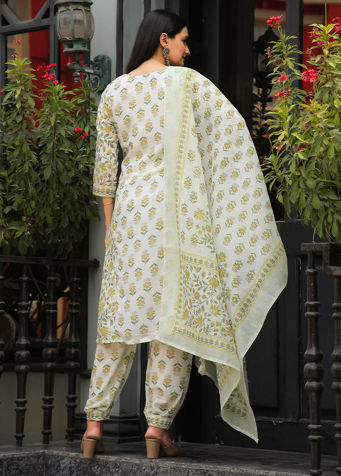 3 Pc Yellow Readymade Cotton Dupatta Suit Set Cheap Sale Exclusive