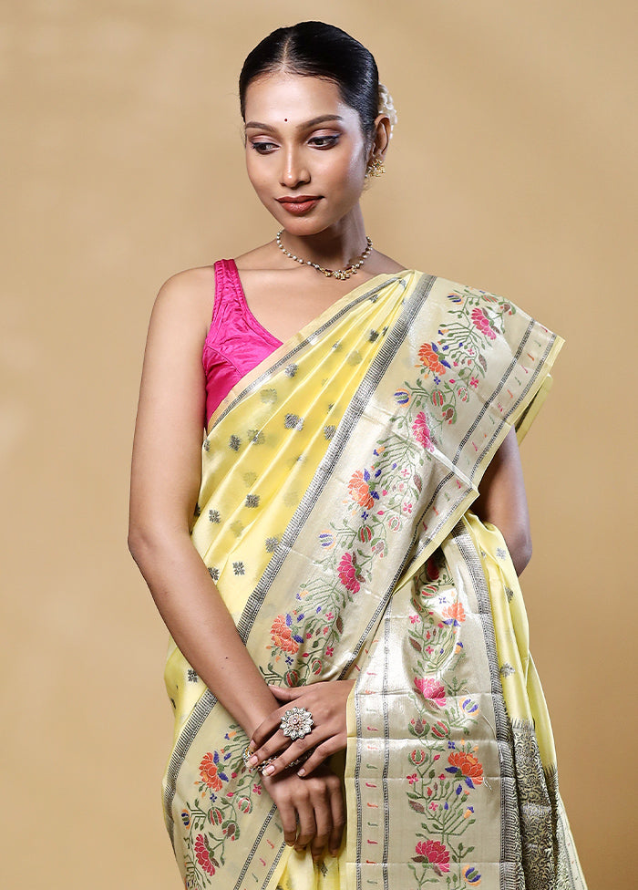 Yellow Handloom Dupion Pure Silk Saree With Blouse Piece Outlet New