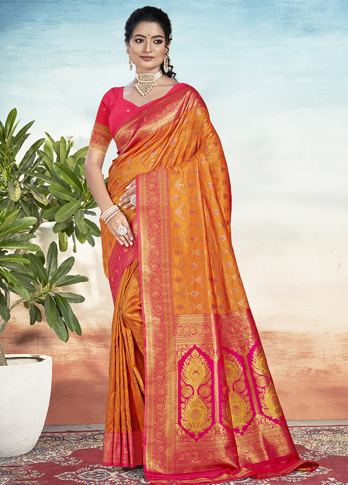 Orange Dupion Silk Saree With Blouse Piece Discount High Quality