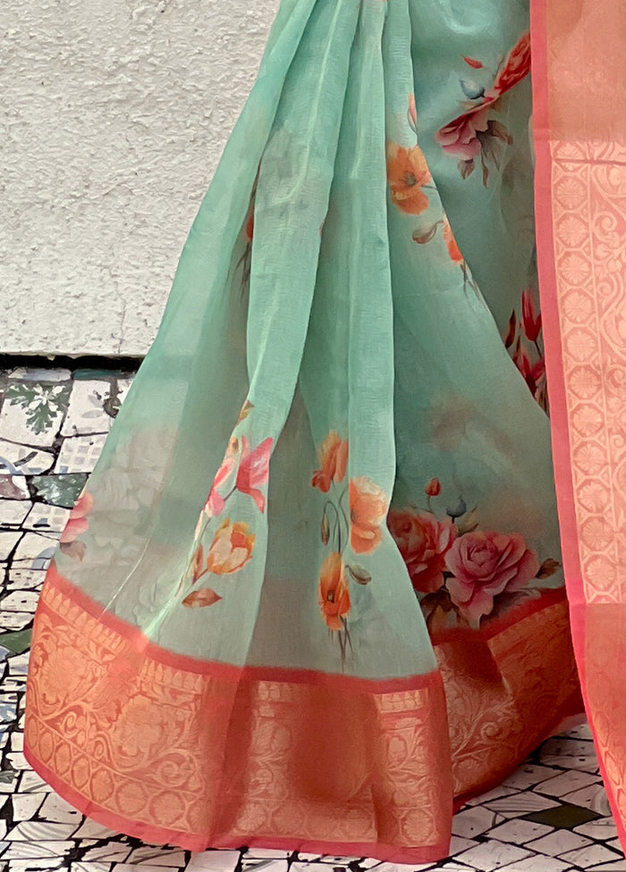 Sea Green Spun Silk Saree With Blouse Piece Best Store To Get Cheap Online