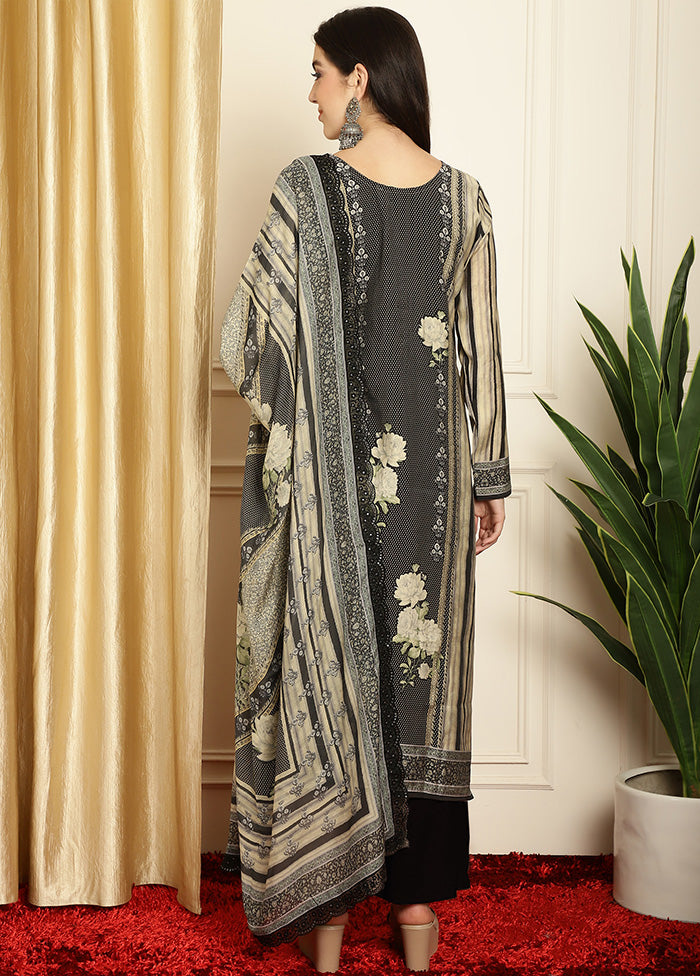 3 Pc Black Unstitched Pashmina Suit Set High Quality Buy Online