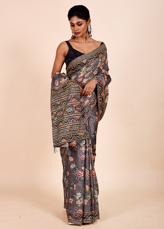 Grey Chanderi Cotton Saree With Blouse Piece Quality Original