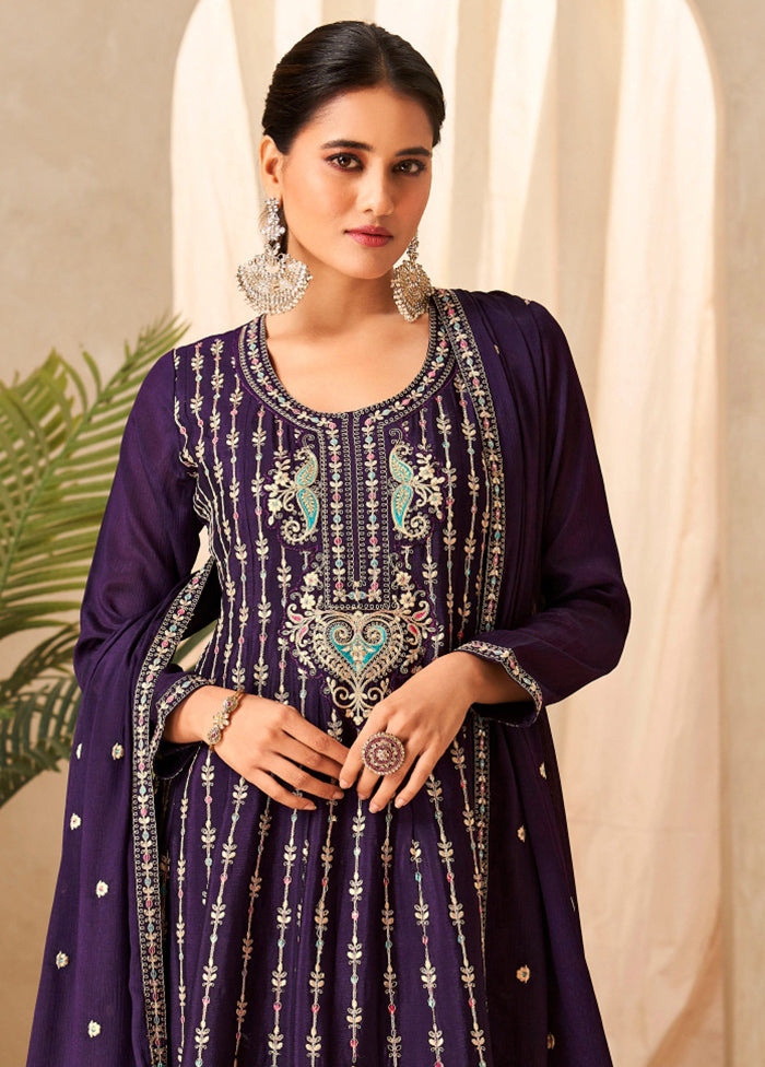 3 Pc Purple Unstitched Silk Suit Set Sale For Cheap