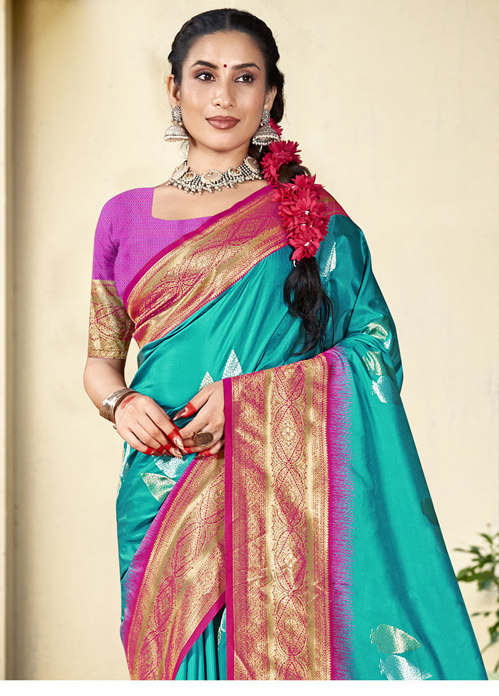 Sky Blue Dupion Silk Saree With Blouse Piece Low Pice Fee Shipping For Sale