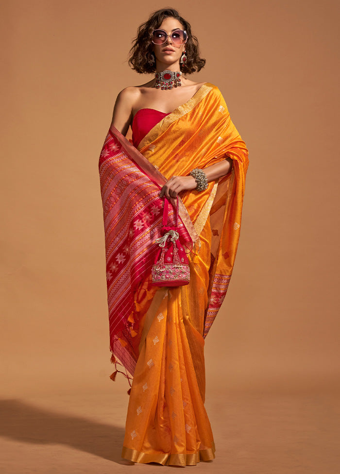 Mustard Spun Silk Saree With Blouse Piece Free Shipping 2025