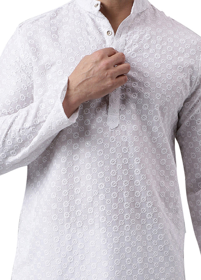 White Silk Embroidered Kurta Clearance Online