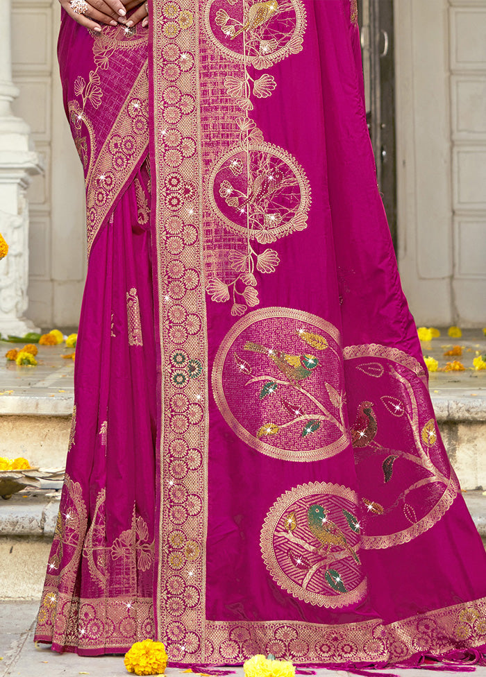 Pink Spun Silk Saree With Blouse Piece Pay With Visa Cheap Pice