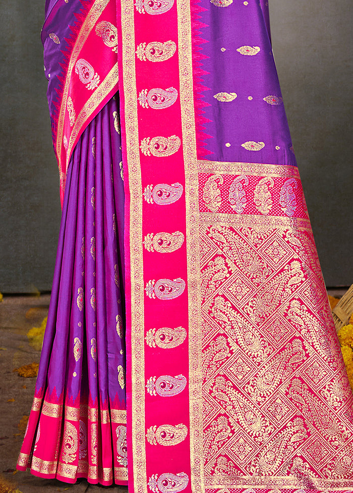 Purple Dupion Silk Saree With Blouse Piece Official Site Sale Online