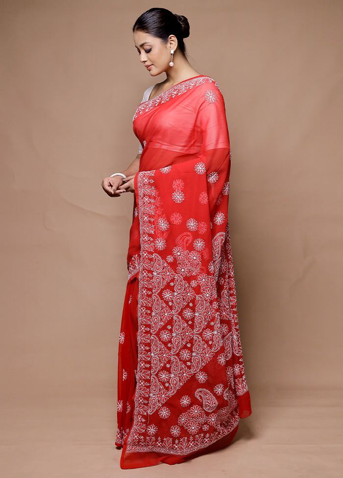 Red Pure Cotton Saree With Blouse Piece 100% Original Sale Online