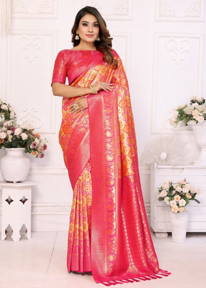 Yellow Banarasi Silk Saree With Blouse Piece Discount High Quality