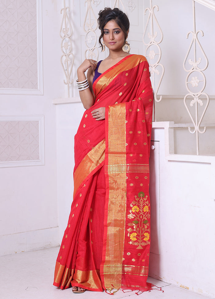 Red Pure Cotton Saree With Blouse Piece Clearance Supply