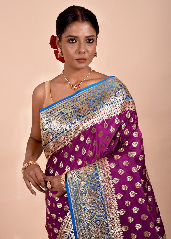 Purple Banarasi Silk Saree With Blouse Piece 100% Original Online