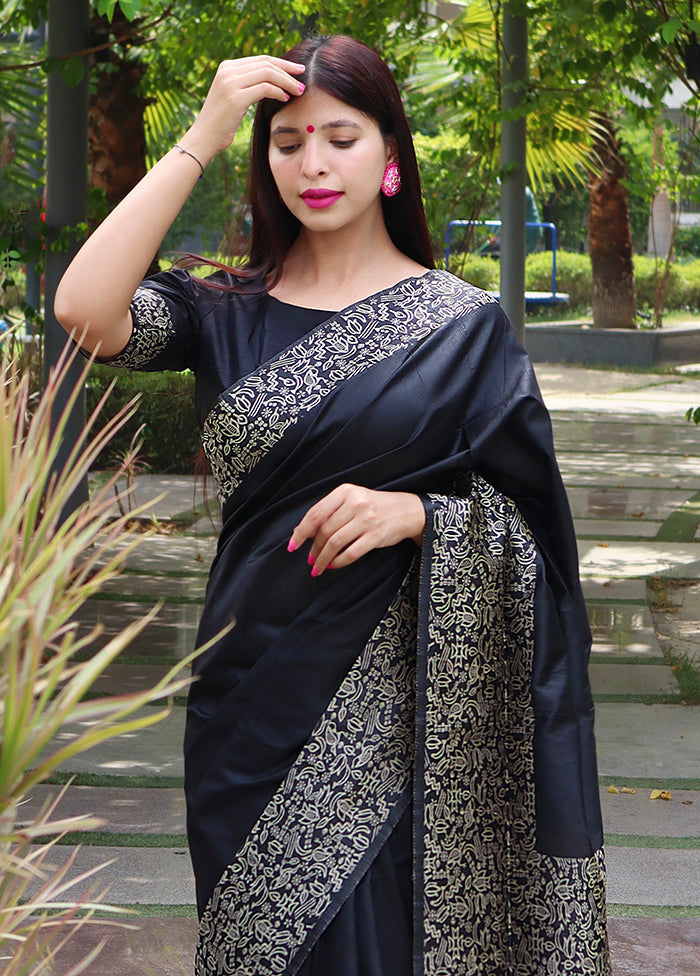 Black Spun Silk Saree With Blouse Piece Buy Cheap From China