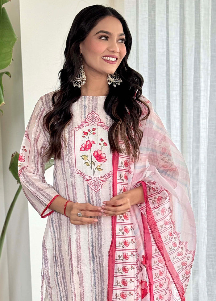 3 Pc Off White Readymade Silk Suit Set Best Wholesale For Sale