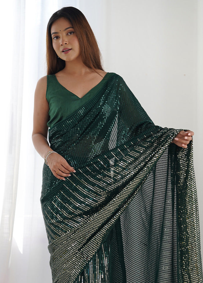 Bottle Green Georgette Saree With Blouse Piece Buy Cheap Pay With Visa