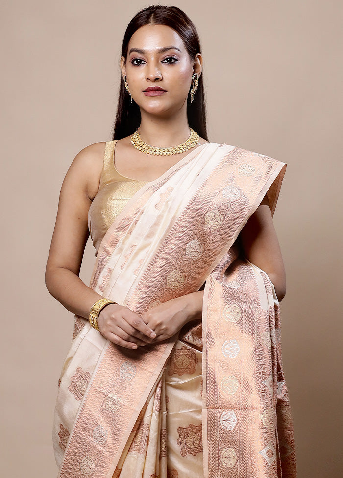 Cream Dupion Silk Saree With Blouse Piece Buy Cheap Outlet Locations