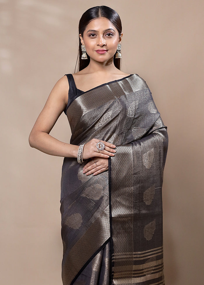 Black Tissue Silk Saree With Blouse Piece Online Online Original