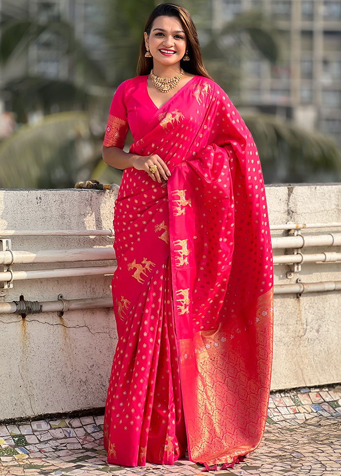 Pink Spun Silk Saree With Blouse Piece The Cheapest