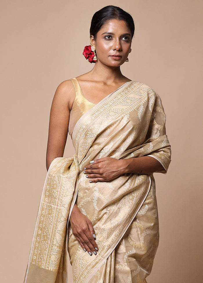 Cream Tissue Silk Saree With Blouse Piece Shop For Online